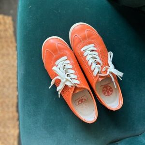 Tory Burch orange leather sneakers size 7.5